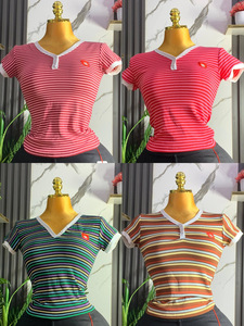 Nouveau T-shirt pour femme à manches courtes, style doux, en coton et élasthanne, imprimé dessin animé, col rond, vente en gros, été 2026 - Product Image 6