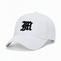 Casquette de baseball personnalisée en twill de coton blanc avec broderie 3D gothique noire, visière incurvée réglable à fermeture snapback