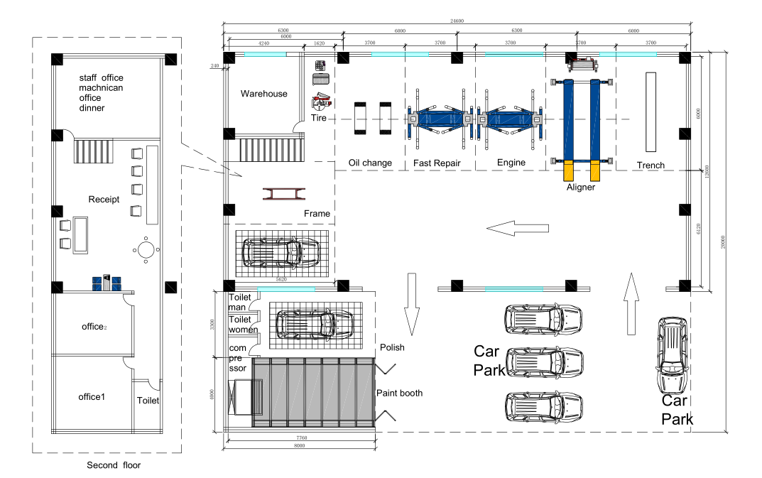 Design car workshop and provide full set equipment and on line install support