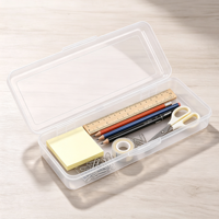 Lot de 4 trousses à crayons classiques en plastique transparent multifonctionnelles avec règle longue et couvercle pour l'école, le bureau et les loisirs créatifs