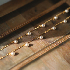 <span class=keywords><strong>Bracciale</strong></span> estivo alla moda per ragazze con catena a maglie in acciaio inossidabile placcato oro 18 carati e ciondoli a perla rotonda, resistente all'ossidazione. - Product Image 4