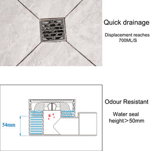 WaiiHO 033 Siphon de sol carré moderne en acier inoxydable 304, finition polie électrolytique PVC, couvercle amovible, anti-odeur pour - Product Image 4