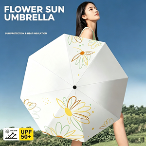 ร่มพับลายดอกไม้แบบพกพาสำหรับผู้หญิง กาวสีดำ UPF50+ ป้องกันรังสียูวี ร่มกันแดดกันฝนอเนกประสงค์ - Product Image 4