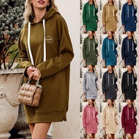 Robe longue à capuche décontractée en coton épais pour femme, coupe oversize, avec cordon de serrage, ourlet fendu et poche kangourou, personnalisable avec logo