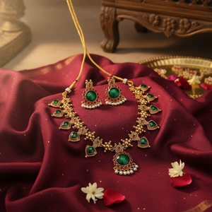 Latest High Quality Traditional Ethnic Temple Necklace Earrings Jewelry <b>Set</b> Alloy <b>Gold</b> Plated Women's Wedding Anniversary - Product Image 3