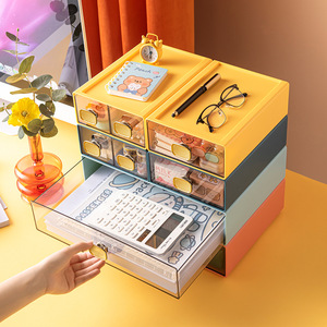 Modern Desktop <b>Storage</b> <b>Box</b> <b>Drawer</b> Style Multi Layer Organizer For Office Stationery And Cosmetics Rectangle Standing Type - Product Image 2