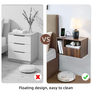 Table de <span class=keywords><strong>chevet</strong></span> flottante cannelée en noyer avec station de charge Table de nuit avec tiroirs <span class=keywords><strong>Chevet</strong></span> avec ports et prises USB (droite) - Product Image 4