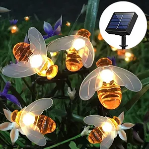 Solar Powered Bee Shaped LED String Lights Waterproof Cute Bee Christmas Garlands for Holiday Party Garden Fence Decoration