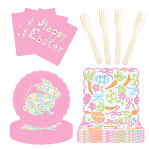 DAMAI Pink Green Bunny Paper Plates With Flowers Design Disposable Party Tableware Set for <b>Easter</b> Decor Supplies Serves 8 Pcs - Product Image 4