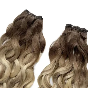 2023 New Arrival Balayage Color Thick Ends Raw Russian Curly Natural Wave Invisible Genius Weft Human Hair Extensions