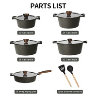 Ensemble de cuisine certifié non toxique de 15 pièces, casseroles forgées de 20-32 cm, poêle profonde de 28 cm, couvercles plats TE, sans PFOA, base à chauffage rapide