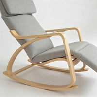 Fauteuil à bascule de loisirs en bois courbé de haute qualité, avec assise en coton et lin, idéal pour chambre, salon ou mobilier de maison.