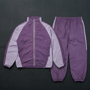 Unisex <b>Purple</b> Tracksuit Full Sleeve Zipper Closure Sporty Autumn Wear Lightweight Polyester Solid Color Stand Collar Regular Fit - Product Image 1