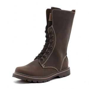 Botas de Tobillo de Cuero Genuino para Hombre, Botas de Trabajo de Motero Retro de Moda, Impermeables, Antideslizantes, con Cordones, para Invierno y Otoño - Product Image 5