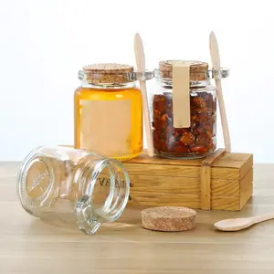 Glass Bottle Cork Jar With Wood Spoon Honey Containers For Spice Storage Food Nuts Dried Fruits Jam Body Butter Packaging
