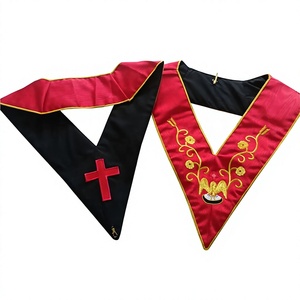 Kit de broderie machine quotidienne : Badge Rose Rouge Croix 18 degrés, Bijou de col, Ruban polyester, Décoration en dentelle, Fixation magnétique - Product Image 1