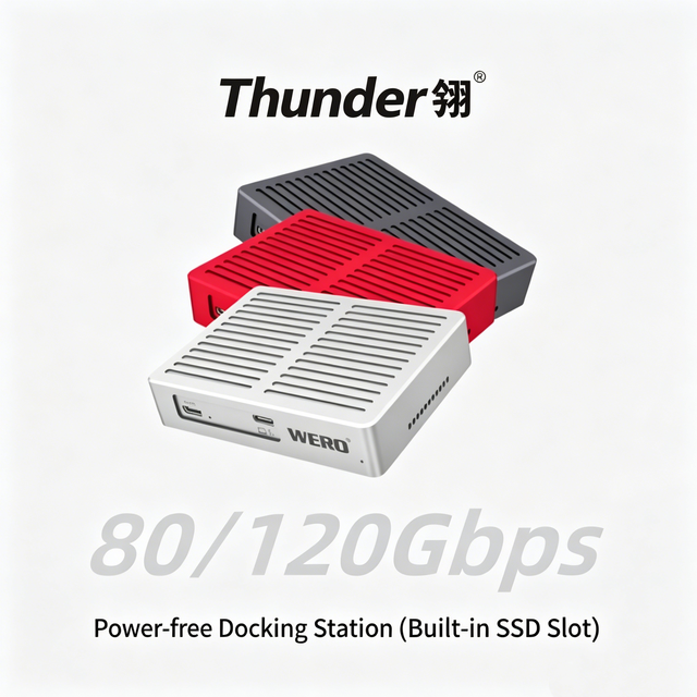 Thunderbolt 5 80Gbps M.2 NVMe SSD Enclosure, Active Cooling Fan,PD Auxiliary Power,PCIe 5.0/4.0/3.0,3 DP2.1 Outputs,OS Windows