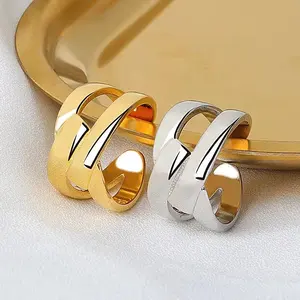 Custom Wholesale 18K Gold Plated Stainless Steel Girl Fashionable Jewelry Verified Supplier Ins Style Open Finger Ring