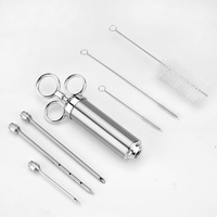 Outil de cuisson polyvalent en acier inoxydable avec 3 aiguilles Aiguille en silicone pour la dinde Injecteur de marinade en métal