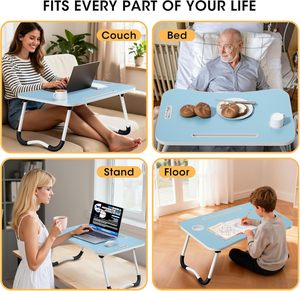 Portable <b>Foldable</b> Laptop <b>Desk</b> with Card Slot & Cup Holder for Home <b>Office</b> or Student Dormitory Simple Wooden Design - Product Image 5