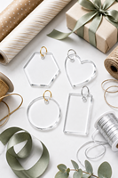 Formes en acrylique transparent de 2 mm d'épaisseur, imprimées UV, pour loisirs créatifs DIY : hexagones, cœurs, cercles, rectangles, avec trous, pour ornements de Noël et étiquettes cadeaux