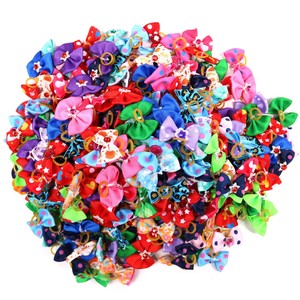 Colorful Solid Soft Polyester <b>Dog</b> Hair <b>Bows</b> with Rhinestones and Elastic Bands for Pets Winter Halloween Cute Style Accessory - Product Image 2