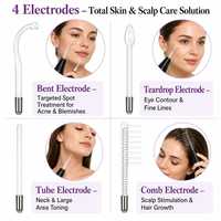 IFINE Beauty Baguette faciale haute fréquence professionnelle avec 4 électrodes en verre interchangeables, appareil de soin de la peau pour le visage et le cou