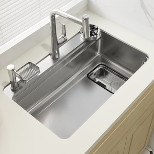 Fregadero de Cocina Multifuncional de Acero Inoxidable SUS304 en Relieve, Color Natural, de Gran Tamaño y un Solo Tazón - Product Image 1