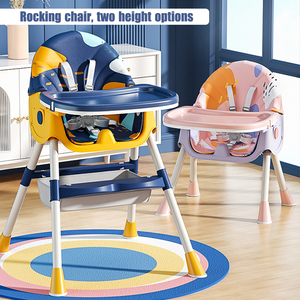 Chaise de salle à manger à bascule multifonctionnelle pliante pour bébé, chaise haute réglable en hauteur avec assiette - Product Image 3