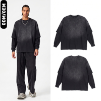 T-shirt Homme Grande Taille à Manches Longues Col Rond 100% Coton Éponge Ourlet Côtelé Respirant Streetwear OEM