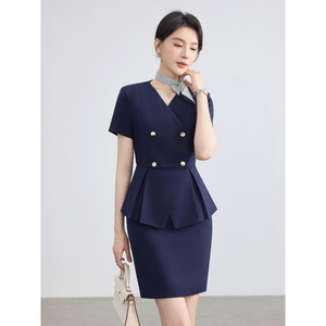 Women's Summer Short Sleeve Suit Set Crepe Fabric Breathable Office Lady Professional Attire For Business Banquets Job - Product Image 4