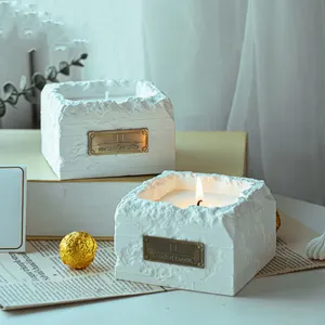 C & H Offre Spéciale En Gros Velas Aromaticas Marque Privée Plâtre Ciment Bougie Navire Pot Décoration de La Maison Réutilisable Bougie De Mariage