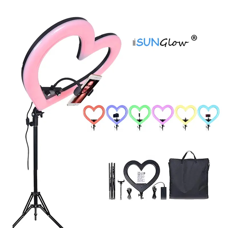 19 Inch Heart Shaped Live Broadcast Video Photography RGB Light Beauty Makeup Online Tutorials Eyebrow Eyelash Tattoo Light Lamp