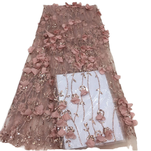 Bán Buôn Sang Trọng 3D Ren Cô Dâu Vải Handmade Pháp Vải Tuyn Nặng Đính Cườm Thêu Ren Cao Dệt May Cho Hàng May Mặc 5 Yards - Product Image 1