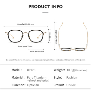 Kính mắt gọng toàn phần thời trang cổ điển Retro Pure Titanium và Acetate 80926, unisex, dành cho nam và nữ - Product Image 5