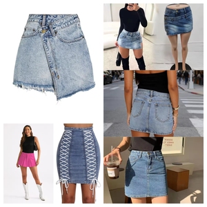 Minifalda vaquera de cintura alta para mujer, estilo casual de verano, color liso, con botones asimétricos al frente, lavado desgastado, ajuste ceñido. - Product Image 4