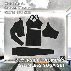 Conjunto de Yoga y Fitness Reversible Transpirable de 5 Piezas para Mujer al por Mayor, Ropa de Gimnasio sin Costuras con Tirantes Cruzados Elásticos - Product Image 2