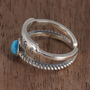 925 Sterling <strong>Silver</strong> Mantra Rings for Women Double Layers with Natural Turquoise <strong>Tibetan</strong> Six Characters Buddhist <strong>Jewelry</strong> - Product Image 4