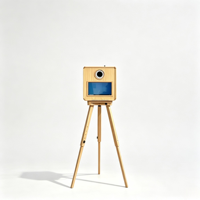 Photomaton vintage en bois avec écran tactile 15,6 pouces, anneau lumineux LED, hauteur de caméra réglable, impression instantanée pour mariage, fête, événement