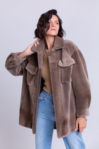 Manteau de vison personnalisé à cheveux courts décontracté hiver automne simple boutonnage col de costume manteau de fourrure de vison noir conception de chemise - Product Image 2