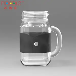 Custom Original Empty 16oz Glass Mason Jar With Handle And Leather For Cold Brew Coffee Milk Tea Juice Cup
