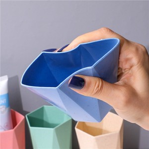 Rhombus-Shaped Toothbrush Cup Wheat Straw Material Eco-Friendly Household Use Single Holder Blue Color - Product Image 3