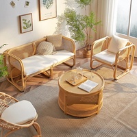 Canapé double en rotin, style sud-est asiatique, avec coussins en éponge amovibles, pour balcon, maison d'hôtes, mobilier d'intérieur décontracté tressé