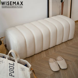 Muebles para el Hogar WISEMAX, Otomana Moderna <span class=keywords><strong>y</strong></span> Sencilla de Madera con Forma Rectangular, Taburete de Tela Tipo Peluche para Dormitorio - Product Image 6