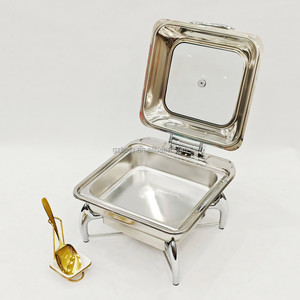 Desain Baru 6L Modern Perak Stainless Steel Kotak Hidrolik Chafing Dish Buffet Catering Server Penghangat Makanan Mewah Dapat Disesuaikan - Product Image 4