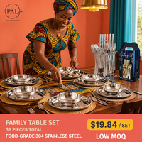 PAL Ensemble de vaisselle en acier inoxydable 304 de 36 pièces, assiettes rondes, bols à soupe, emballage cadeau pour la maison, les restaurants et la restauration