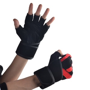 <b>Weight</b> Lifting <b>Gloves</b> Black And Red Men's Training Fitness <b>Gloves</b> With Wrist Support For Gym Workout - Product Image 1