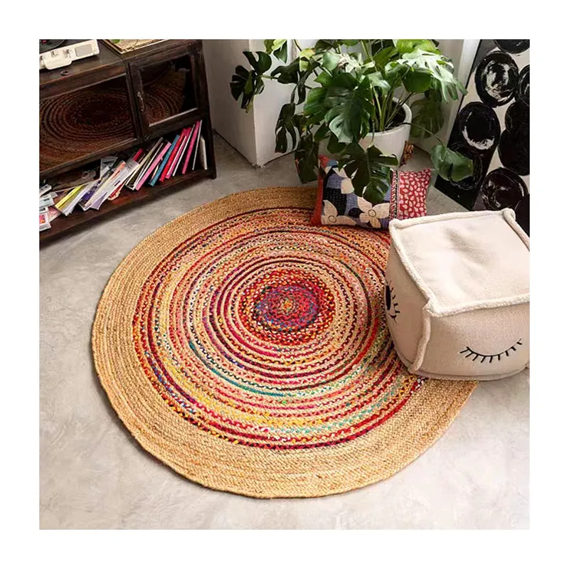 Tapis rond en corde de jute de qualité supérieure tapis de jute colorés tissés tressés tapis de sol pour la maison