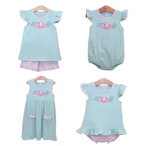 Preorder boutique summer ocean squid boy girl's shorts outfits little girls dress toddler romper sibling matches kids clothing