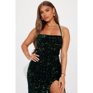 Nuevo Diseño, Vestido de Fiesta para Mujer con Lentejuelas, Abertura Lateral Alta, Estilo Halter, con Logotipo Personalizado - Product Image 4